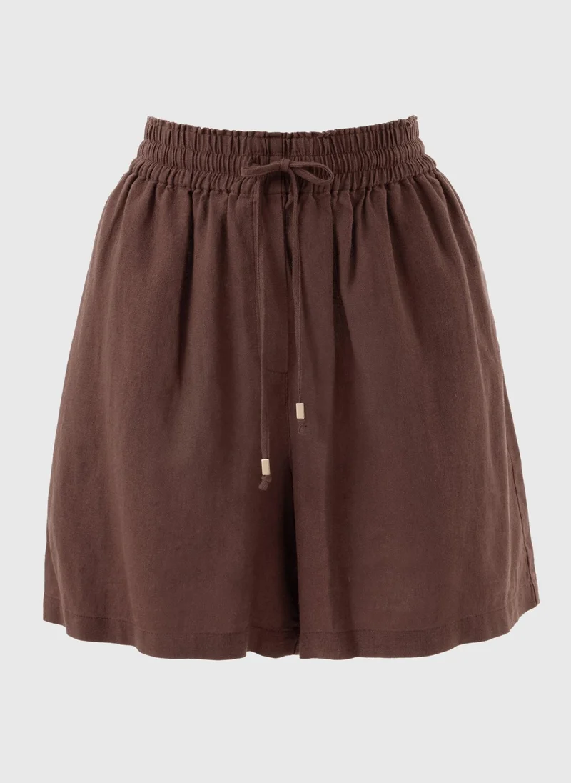Matalan Chocolate Brown Linen Blend Shorts